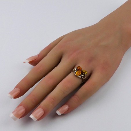 Bague Ambre multicolore Argent 925 rhodié