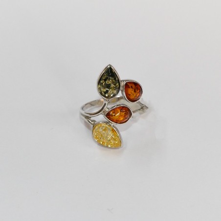 Bague Ambre multicolore feuilles Argent 925 vieilli