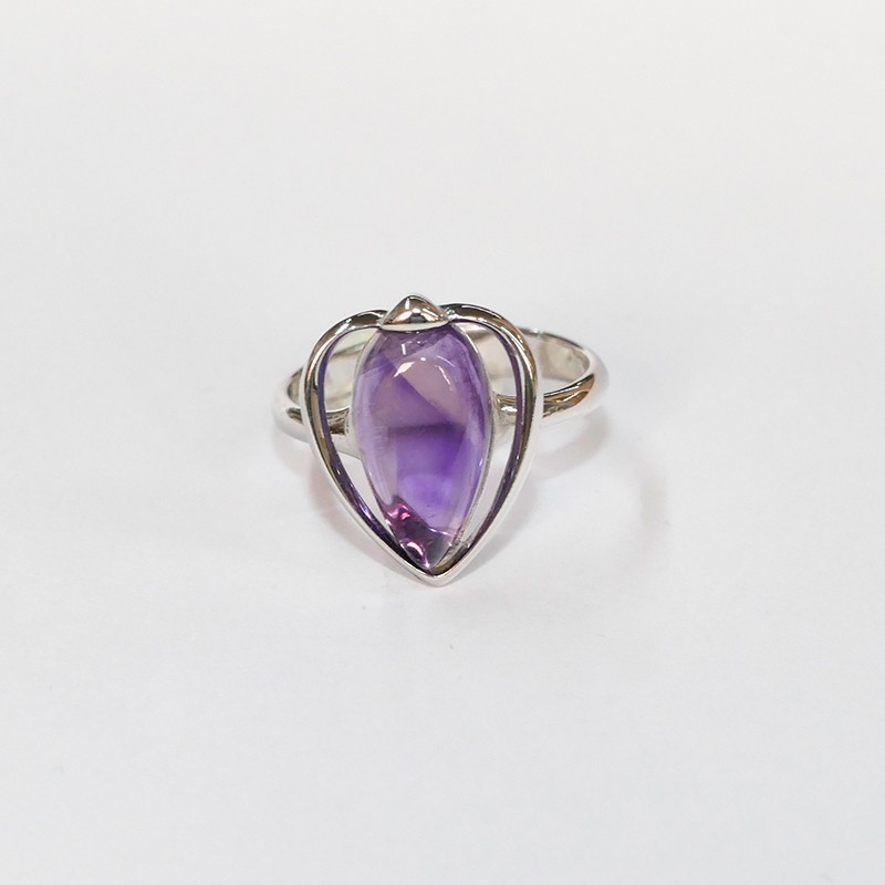 Bague Améthyste navette, Argent 925 rhodié