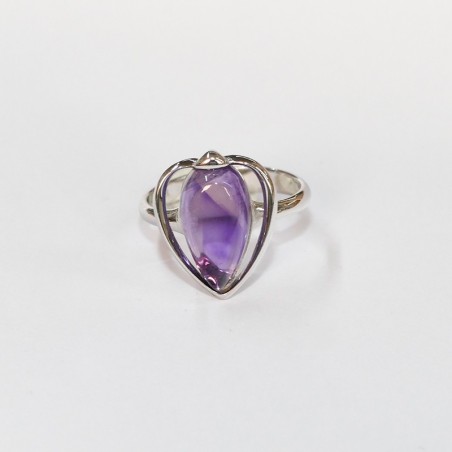 Bague Améthyste navette, Argent 925 rhodié