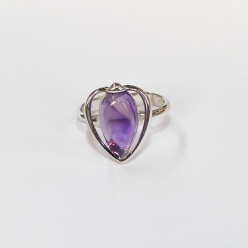 Bague Améthyste navette, Argent 925 rhodié