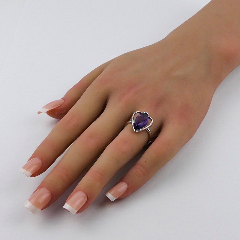 Bague Améthyste navette, Argent 925 rhodié