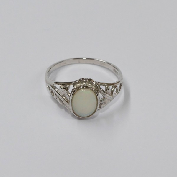 Bague Opale blanche ovale d'Australie, Argent 925 rhodié