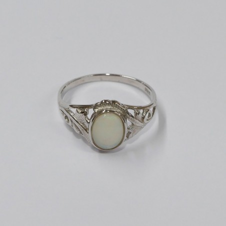 Bague Opale blanche ovale d'Australie, Argent 925 rhodié