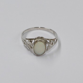 Bague Opale blanche ovale d'Australie, Argent 925 rhodié