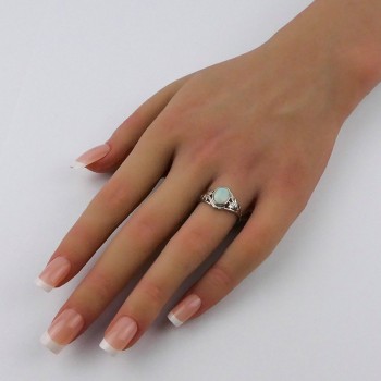 Bague Opale blanche ovale d'Australie, Argent 925 rhodié