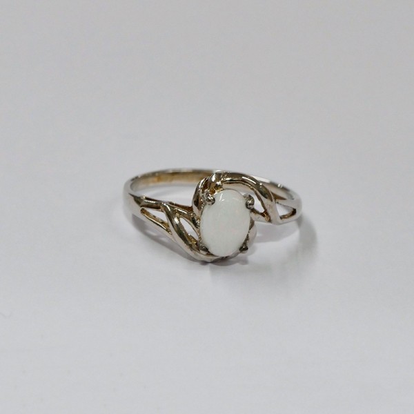 Bague Opale blanche ovale d'Australie, Argent 925 rhodié