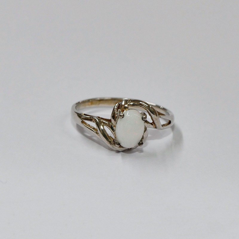 Bague Opale blanche ovale d'Australie, Argent 925 rhodié