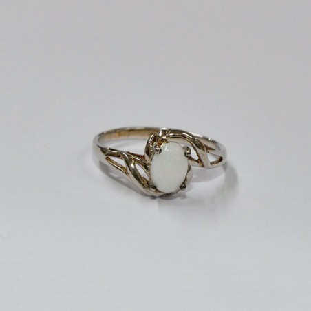 Bague Opale blanche ovale d'Australie, Argent 925 rhodié