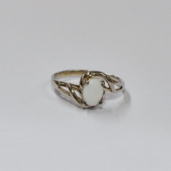 Bague Opale blanche ovale d'Australie, Argent 925 rhodié