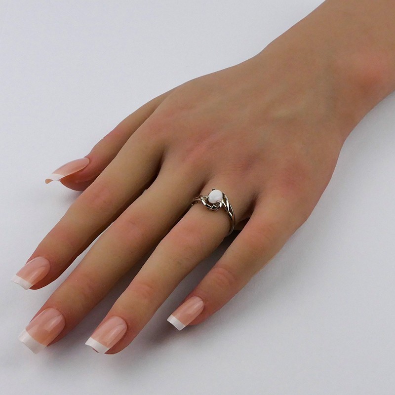 Bague Opale blanche ovale d'Australie, Argent 925 rhodié