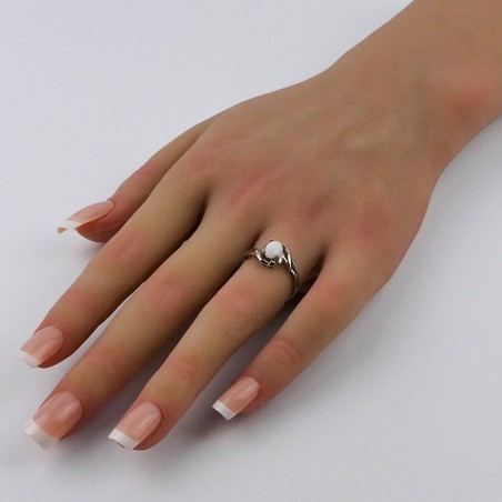 Bague Opale blanche ovale d'Australie, Argent 925 rhodié