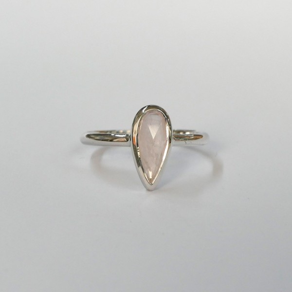 Bague Quartz rose facetté, Argent 925 rhodié