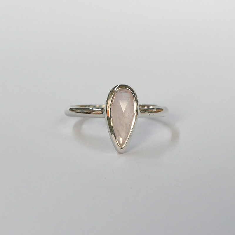 Bague Quartz rose facetté, Argent 925 rhodié