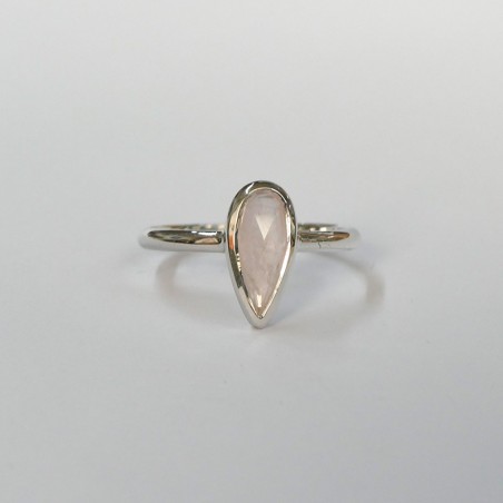 Bague Quartz rose facetté, Argent 925 rhodié
