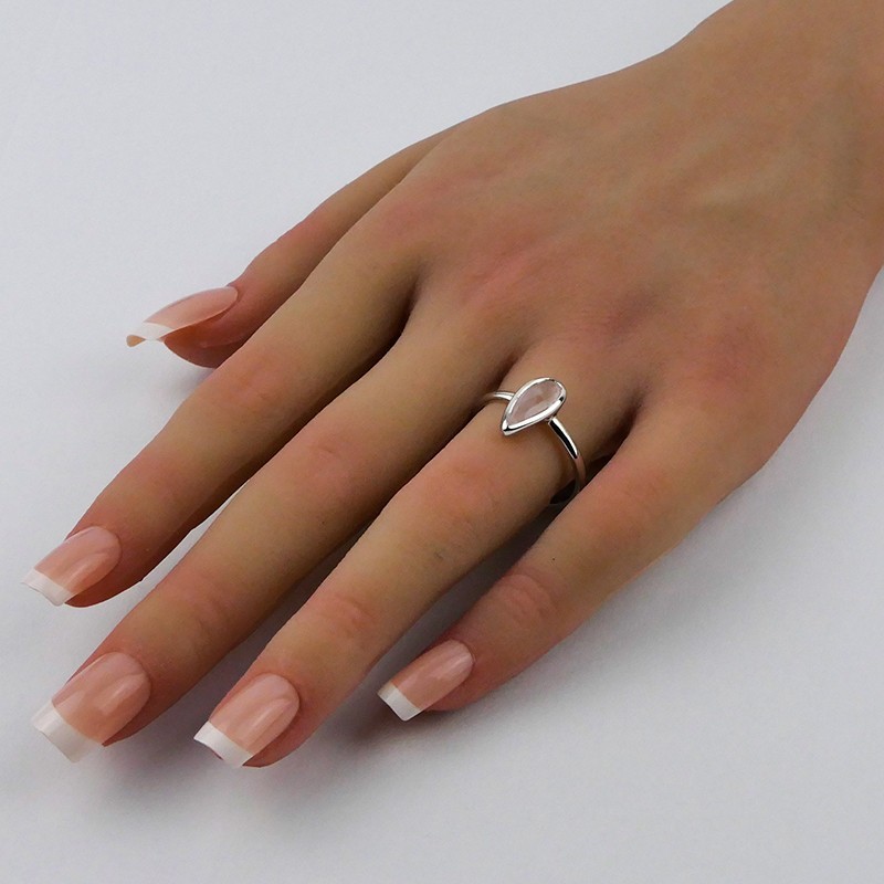 Bague Quartz rose facetté, Argent 925 rhodié