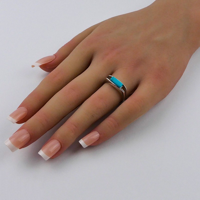 Bague Turquoise reconstituée, Argent 925 rhodié