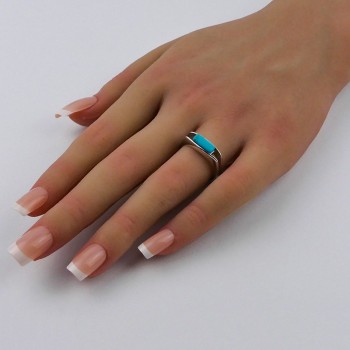 Bague Turquoise reconstituée, Argent 925 rhodié