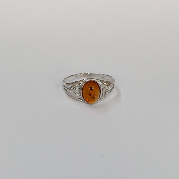 Bague Ambre ovale, argent 925 rhodié