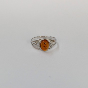 Bague Ambre ovale, argent 925 rhodié