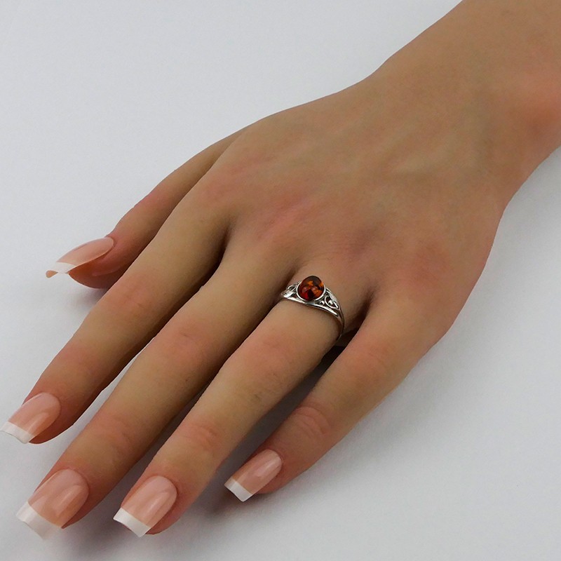 Bague Ambre ovale, argent 925 rhodié