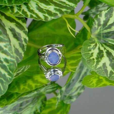 Bague  Opale bleue ronde et Argent 925 rhodié