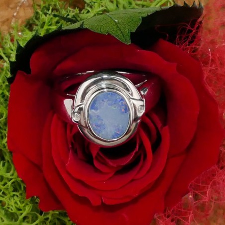 Bague  Opale bleue ronde et Argent 925 rhodié