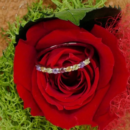 Bague multicolore multi pierres, Argent 925 rhodié