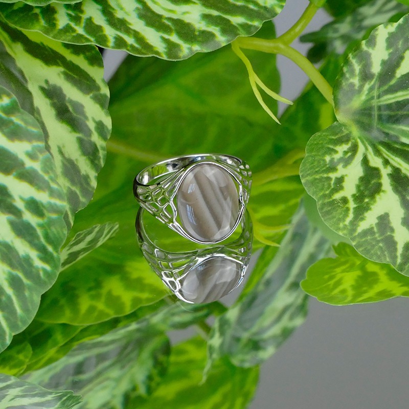 Bague Silex rayé rond, Argent 925 rhodié