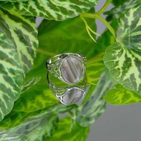 Bague Silex rayé rond, Argent 925 rhodié
