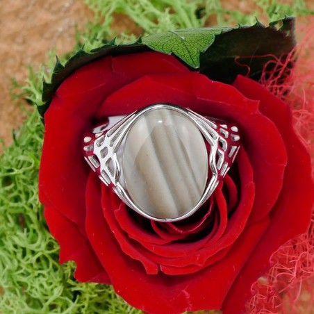 Bague Silex rayé rond, Argent 925 rhodié