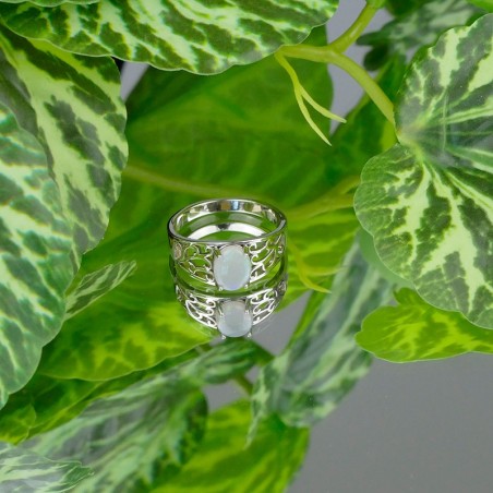 Bague Opale blanche Australie, Argent 925 rhodié