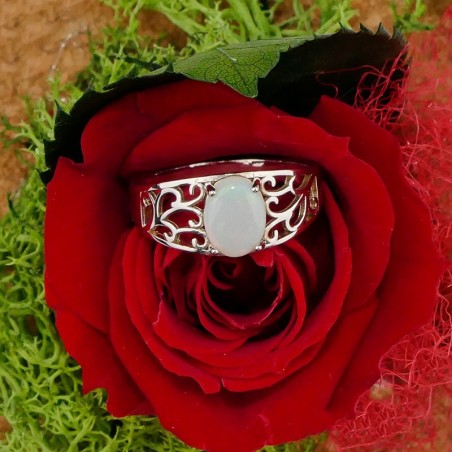 Bague Opale blanche Australie, Argent 925 rhodié