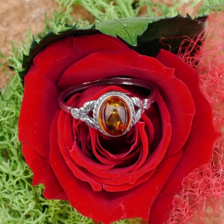 Bague Ambre ovale argent vieilli 925