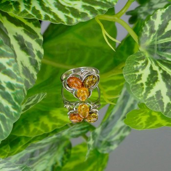 Bague Ambre multicolore Argent 925 rhodié