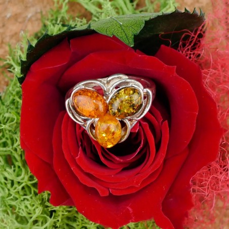 Bague Ambre multicolore Argent 925 rhodié