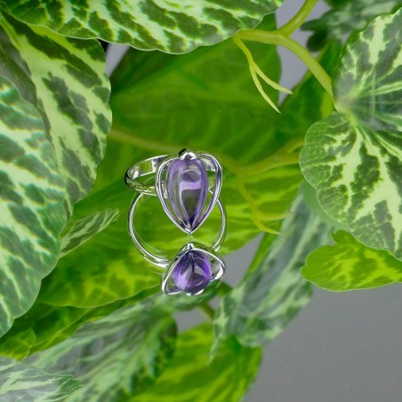 Bague Améthyste navette, Argent 925 rhodié