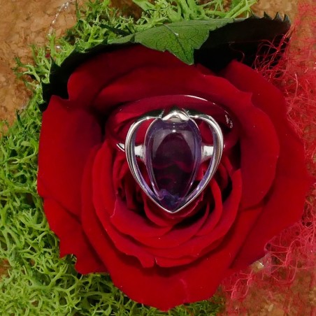 Bague Améthyste navette, Argent 925 rhodié