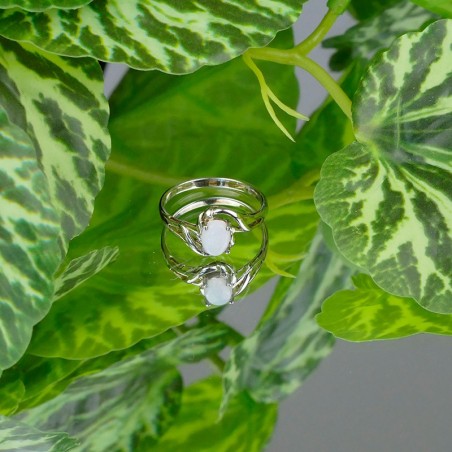 Bague Opale blanche ovale d'Australie, Argent 925 rhodié