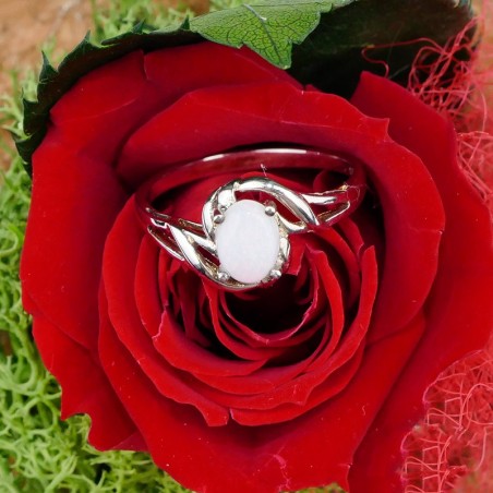 Bague Opale blanche ovale d'Australie, Argent 925 rhodié