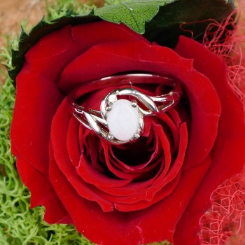 Bague Opale blanche ovale d'Australie, Argent 925 rhodié