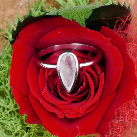 Bague Quartz rose facetté, Argent 925 rhodié