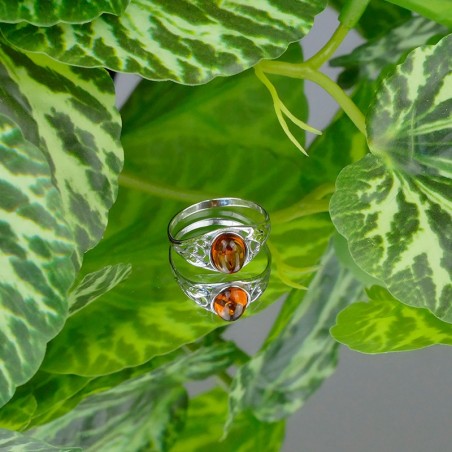 Bague Ambre ovale, argent 925 rhodié