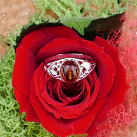 Bague Ambre ovale, argent 925 rhodié