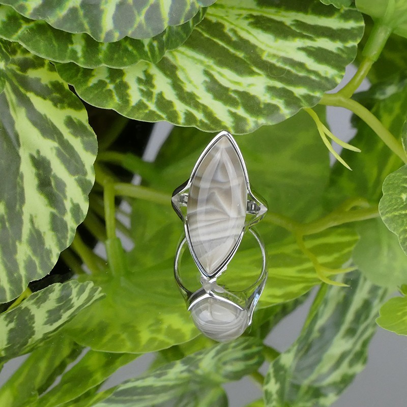 Bague Silex rayé navette, Argent 925 rhodié