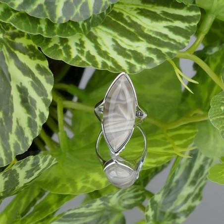 Bague Silex rayé navette, Argent 925 rhodié