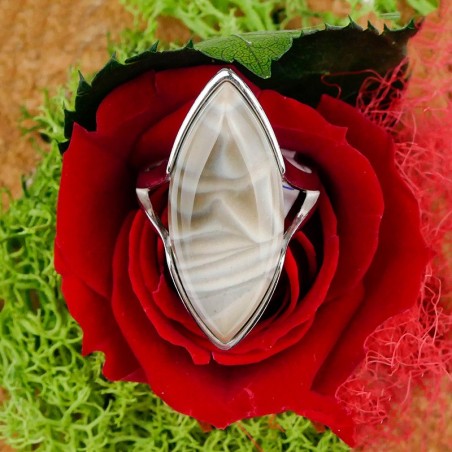 Bague Silex rayé navette, Argent 925 rhodié