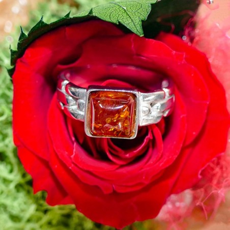 Chevalière Ambre argent rhodié