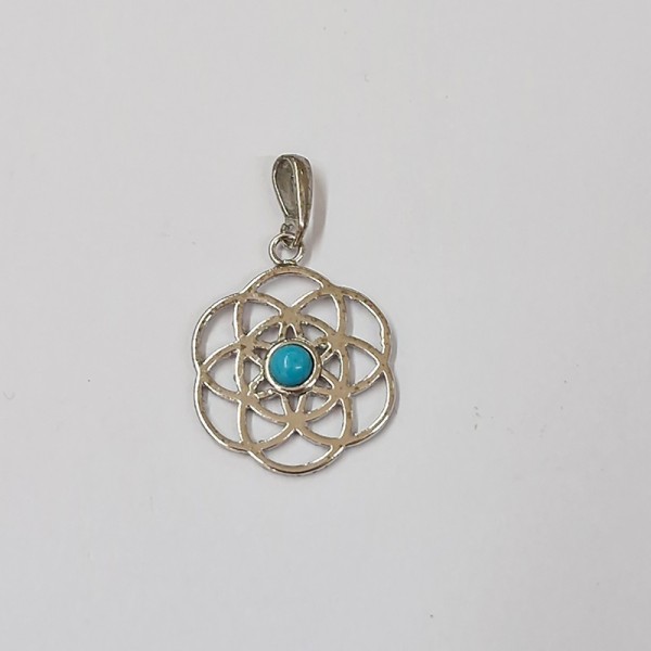 Pendentif Argent 925, Fleur de Vie et Turquoise