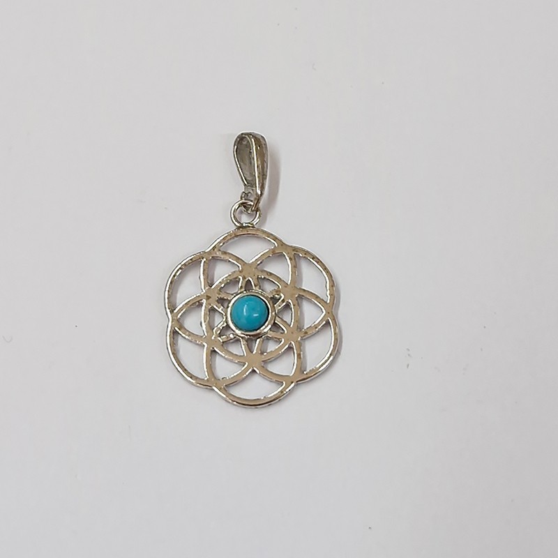 Pendentif Argent 925, Fleur de Vie et Turquoise